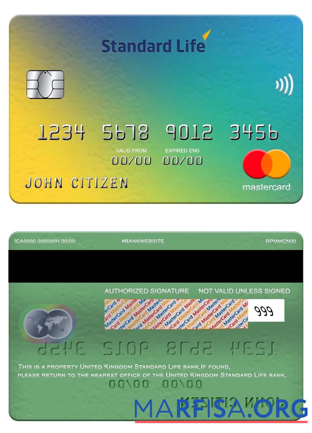Printable United Kingdom Standard Life bank mastercard example
